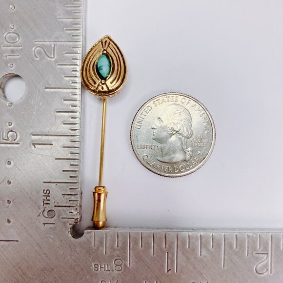 VTG 1970s Gold Tone Stick Pin With Turquoise Glass Cabochon Mid Century Revival - Picture 10 of 10